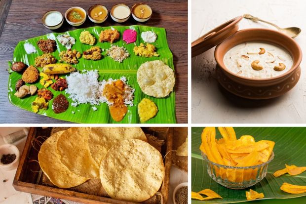 Onam Sadhya is the harvest festival of Kerala. Symbolic of the rich Kerala culture, this lavishly extravagant meal is served on a banana leaf with multiple components like coconut, rice, and dessert dishes like the payasam. This meal not only marks the festive spirit, but also the newly harvested crops in the region.