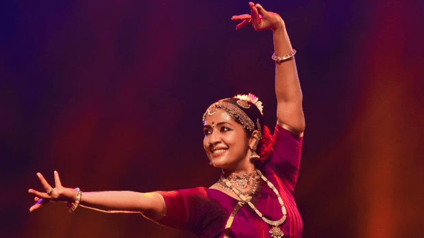 Malayalam film actress and dancer Navya Nair performs on stage during the Onam festivities, featured under the banner of 'Mavelikkus 2025', in Kozhikode, Kerala, Wednesday, Sept. 3, 2025.  (Photo Source: PTI)
