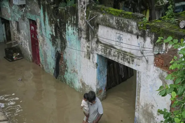 Monastery and Yamuna Bazar continue to be underwater. (Photo source: AP)